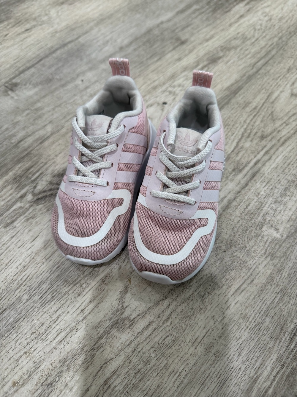adidas Kids Light Pink and White Mesh Sneakers
